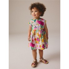 % 100 Pamuklu Çiçek Desenli Kısa Kollu Desenli Kısa Kollu Elbise