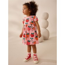 % 100 Pamuklu Çilek Pembesi Kısa Kollu Elbise