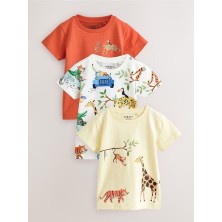 % 100 Pamuklu Krem Safari Desenli Kısa Kollu 3'lü Thsirt Set