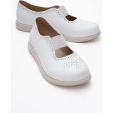 Luvi Chelle Beyaz Cilt Lastikli  Deri Kadın Günlük Ayakkabı