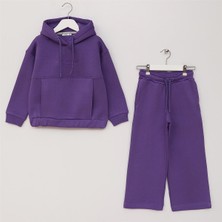 Kız Çocuk Uzun Kol Kalın Kışlık Alt - Üst Takım  - (8 Yaş-13 Yaş) - 25116 - Mor