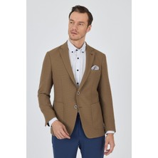 Koyu Vizon Mono Yaka Gofreli  Esnek 6 Drop Slim Fit Casual  Ceket 1002250125