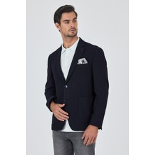 Koyu Lacivert Mono Yaka Düz 2 Düğme Casual Esnek Slim Fit Ceket 1002250123