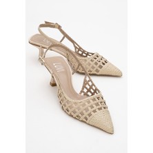 Luvi Heaven Koyu Taba Örme Arkası Açık Kadın Kısa Topuklu Ayakkabı