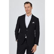 Siyah Mono Yaka Gofreli  Esnek 6 Drop Slim Fit Casual  Ceket 1002250126