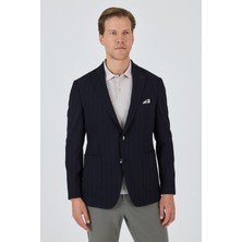 Koyu Lacivert Mono Yaka Gofreli  Esnek 6 Drop Slim Fit Casual  Ceket 1002250126