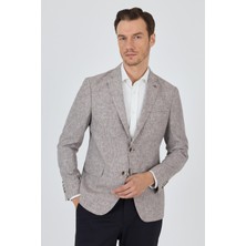 Kazayağı Desen Bez Ayağı Mono Yaka Yarım Astar Keten Karışımlı 6 Drop Slim Fit Ceket 1002250102