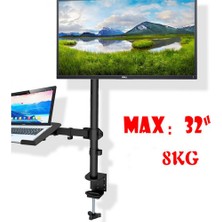 Çift Kollu Monitör ve Dizüstü Bilgisayar Tutucu – 10-25 Inç Uyumlu, 360° Dönebilen, Vesa Destekli, Masa Tipi, Ayarlanabilir Yükseklik ve Eğim