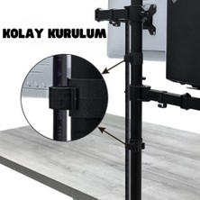 Çift Kollu Monitör ve Dizüstü Bilgisayar Tutucu – 10-25 Inç Uyumlu, 360° Dönebilen, Vesa Destekli, Masa Tipi, Ayarlanabilir Yükseklik ve Eğim
