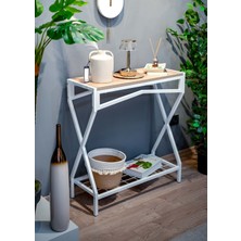 Ahşap Raflı Metal Dresuar – Salon ve Hol Için Çok Amaçlı Dekoratif Raf