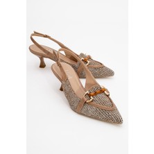 Osca Koyu Bej Hasır Tokalı Sivri Burun Kadın Topuklu Ayakkabı