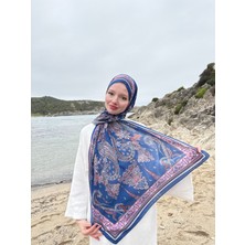 Kamer Scarf Timeless Wieve Serisi Etnik Desen Şal Saks Mavisi