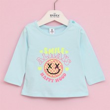 Kız Çocuk Uzun Kol Ince Bisiklet Yaka Tişört - 32293 - Mint Yeşili