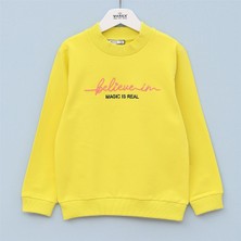 Kız Çocuk Şardonlu Uzun Kol Kalın Bisiklet Yaka Tişört - 31438 - Sarı