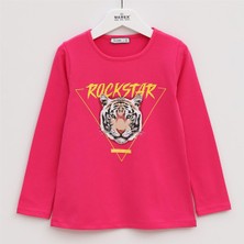 Kız Çocuk Şardonsuz Uzun Kol Ince Tişört - 31586 - Fuşya