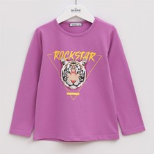 Kız Çocuk Şardonsuz Uzun Kol Ince Tişört - 31586 - Lila