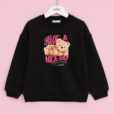 Kız Çocuk 2 Iplik Uzun Kol Kalın Tişört - (7 Yaş-12 Yaş) - 32368 - Siyah