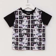 Kız Çocuk Kısa Kol Bisiklet Yaka Tişört - 32169 - Siyah