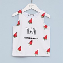 Kız Çocuk Sıfır Kol Bisiklet Yaka Tişört - 32159 - Beyaz