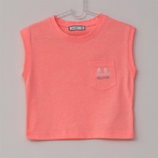 Kız Çocuk Sıfır Kol Bisiklet Yaka Tişört - 32319 - Neon Pembe