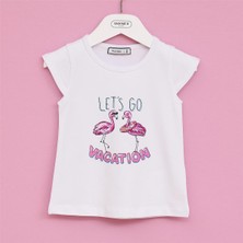 Kız Çocuk Kısa Kol Bisiklet Yaka Tişört - 32212 - Beyaz