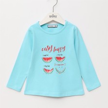 Kız Çocuk Uzun Kol Ince Tişört - 32461 - Mint Yeşili