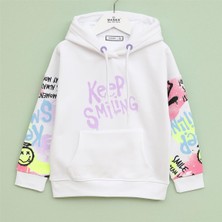 Kız Çocuk Kapüşonlu Uzun Kol Kalın Kışlık Tişört  - (7 Yaş-12 Yaş) - 32320 - Beyaz