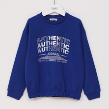 Kız Çocuk Uzun Kol Ince Bisiklet Yaka Tişört - 32215 - Saks