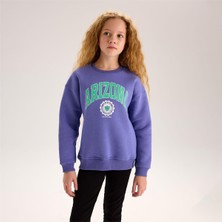 Kız Çocuk Uzun Kol Ince Bisiklet Yaka Tişört - 32250 - Mor