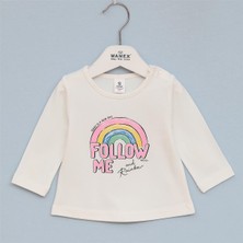 Kız Çocuk Uzun Kol Ince Bisiklet Yaka Tişört - 32208 - Vanilya