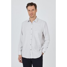Uzun Kol Desenli Armürlü Sert Yaka Cepli Pamuklu Classic Comfort Fit Gömlek 1004250174