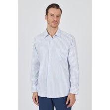 Uzun Kol Çizgili Desen Bez Ayağı Sert Yaka Cepli Pamuklu Classic Comfort Fit Gömlek 1004250193