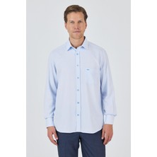 Uzun Kol Desenli Armürlü Sert Yaka Cepli Pamuklu Classic Comfort Fit Gömlek 1004250174