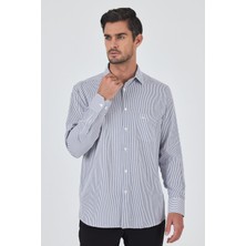 Uzun Kol Çizgili Desen Bez Ayağı Sert Yaka Cepli Pamuklu Classic Comfort Fit Gömlek 1004250179