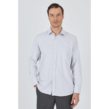 Uzun Kol Desenli Armürlü Sert Yaka Cepli Pamuklu Classic Comfort Fit Gömlek 1004250183