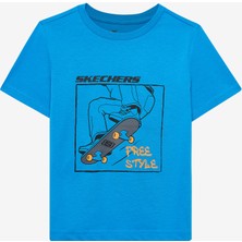 Skechers B Regular Fit Graphic Tee T-Shirt Büyük Erkek Çocuk Mavi Tshirt SK2510112-315