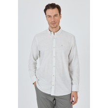 Uzun Kol Çizgili Desen Bez Ayağı Düğmeli Yaka Cepsiz Pamuklu Classic Comfort Fit Gömlek 1004250198