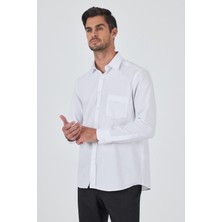 Uzun Kol Desenli Armürlü Sert Yaka Cepli Pamuklu Classic Comfort Fit Gömlek 1004250187