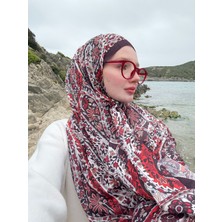 Kamer Scarf Etnomix Serisi Soft Pamuk Etnik Desen Şal Bordo-Kırmızı