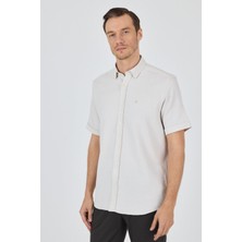 Krem Biritli Yaka Düz Casual Pamuklu Comfort Fit Gömlek 1004250221