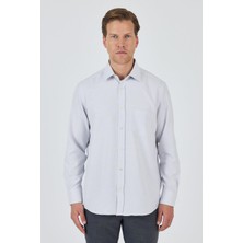 Uzun Kol Desenli Armürlü Sert Yaka Cepli Pamuklu Classic Comfort Fit Gömlek 1004250174