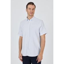 Koyu Mavi Biritli Yaka Düz Casual Pamuklu Comfort Fit Gömlek 1004250221