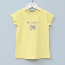 Kız Çocuk O Yaka Kısa Kol Yazlık Tişört  - (2 Yaş-7 Yaş) - 31754 - Sarı