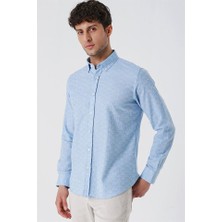 İmza Koyu Mavi Kısalabilir Kollu Desenli Jakarlıcepsiz %100 Pamuk Casual Slim Fit Gömlek 1004230181