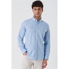 İmza Koyu Mavi Kısalabilir Kollu Desenli Jakarlıcepsiz %100 Pamuk Casual Slim Fit Gömlek 1004230181