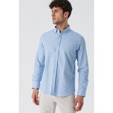İmza Koyu Mavi Kısalabilir Kollu Desenli Jakarlıcepsiz %100 Pamuk Casual Slim Fit Gömlek 1004230181