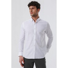 İmza Beyaz Kısalabilir Kollu Desenli Jakarlıcepsiz %100 Pamuk Casual Slim Fit Gömlek 1004230181