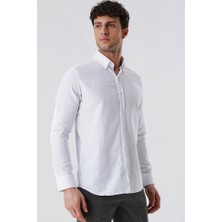 İmza Beyaz Kısalabilir Kollu Desenli Jakarlıcepsiz %100 Pamuk Casual Slim Fit Gömlek 1004230181