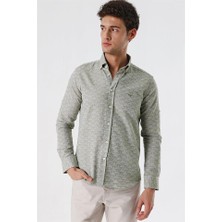 İmza Koyu Haki Kısalabilir Kollu Desenli Jakarlıcepsiz %100 Pamuk Casual Slim Fit Gömlek 1004230181