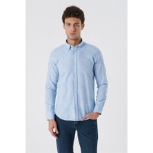 İmza Koyu Mavi Kısalabilir Kollu Desenli JakarlıCepsiz %100 Pamuk Casual Slim Fit Gömlek 1004230182